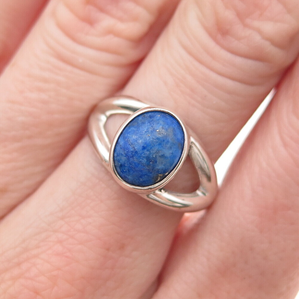 Rocky 925 Sterling Silver Vintage Real Lapis Modernist Ring Size 7.75